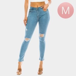 Blue Denim Bling Studded Destroyed Style Skinny Jeans Plus Size